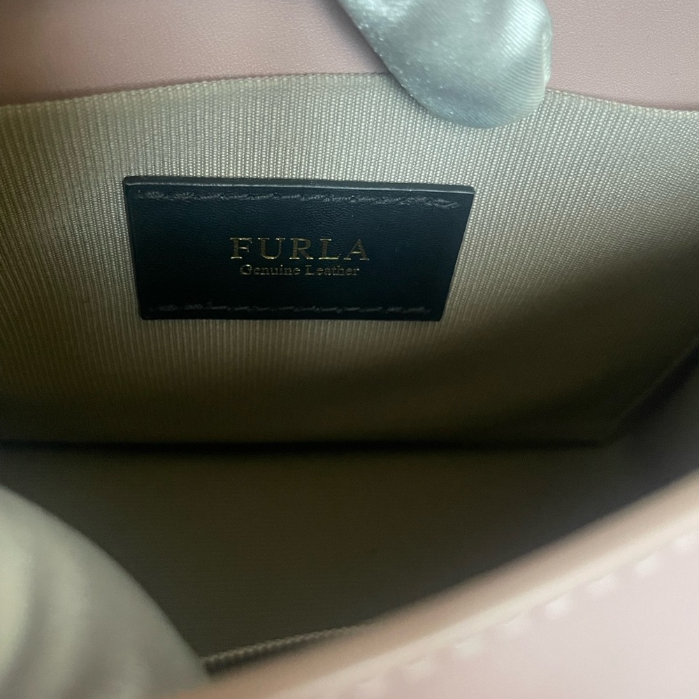 Furla Metropolis Mini Studded Leather Crossbody Blush Pink Saffiano Chain Bag - Picture 13 of 15